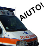 immagine di un'ambulanza e la scritta aiuto