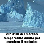 immagine di un ghiacciaio con la scritta ore 8:00 del mattino temperatura adatta per prendere il motorino